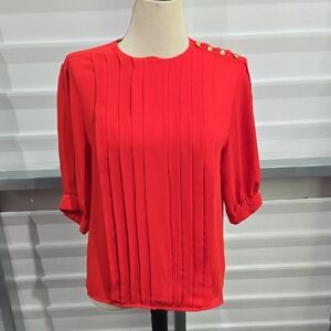 Elegant Redish Orange Blouse with Gold Button‎ Detail Size 14